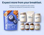 Expect more from your breakfast. Macronova Blueberry Pecan provides comprehensive daily nutrition, keeping you full and focused every morning: complete protein, fruit and superfoods, prebiotics and fiber, 27 vitamins and minerals, cognitive support, immune support, and hair, skin and nails support.