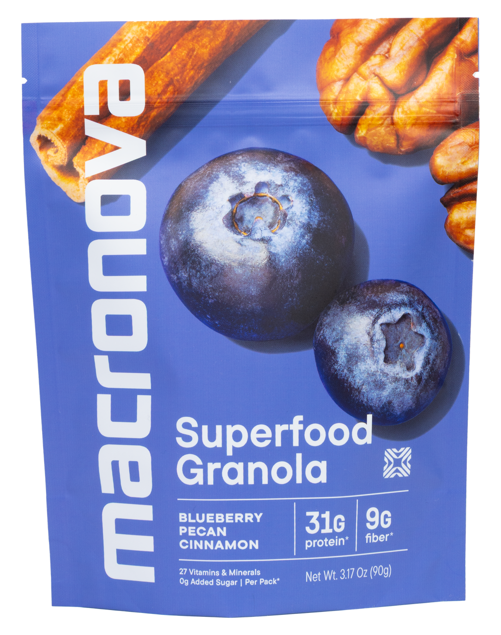 Macronova Blueberry Pecan Cinnamon pouch, front of pack