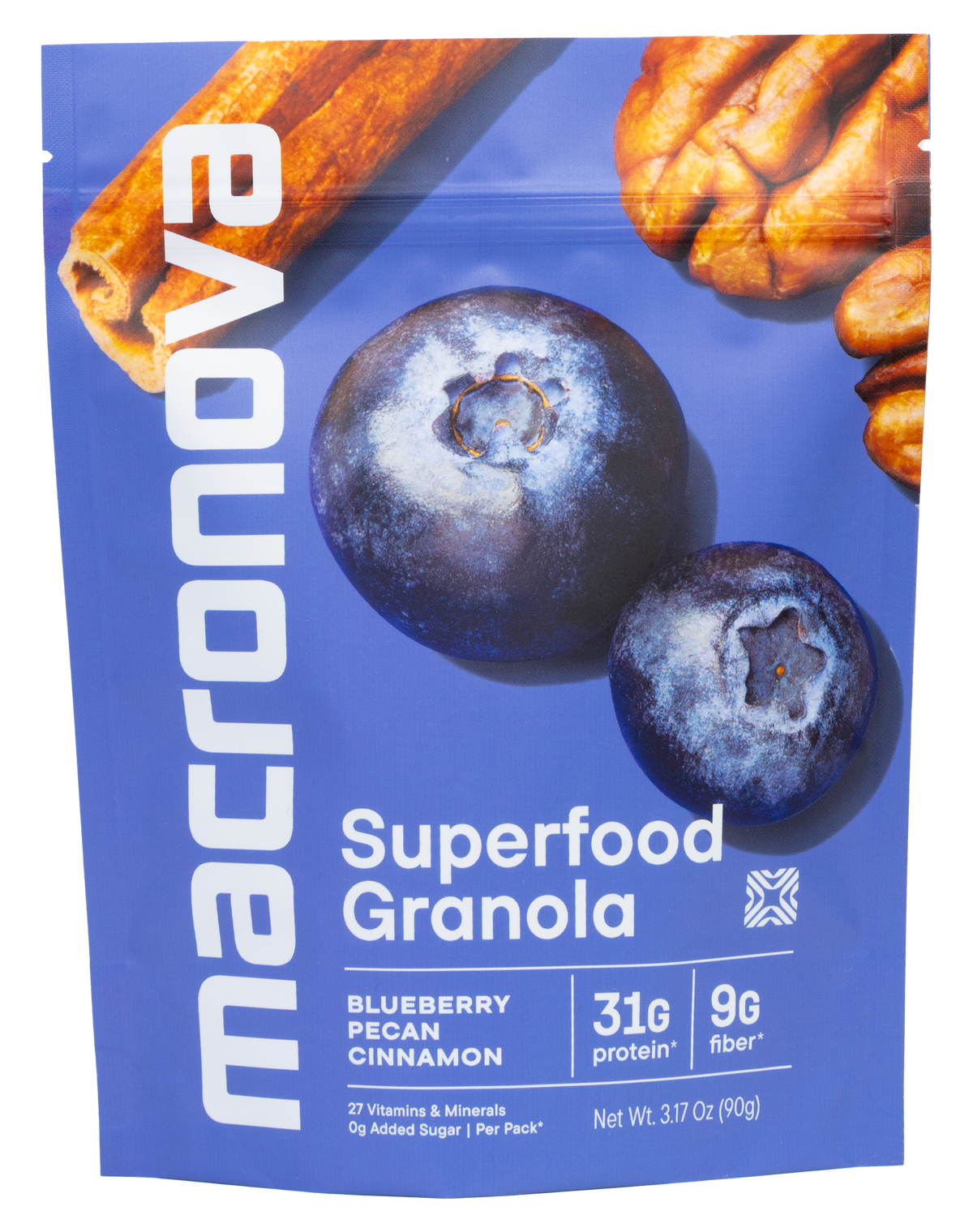 Macronova Blueberry Pecan Cinnamon pouch, front of pack