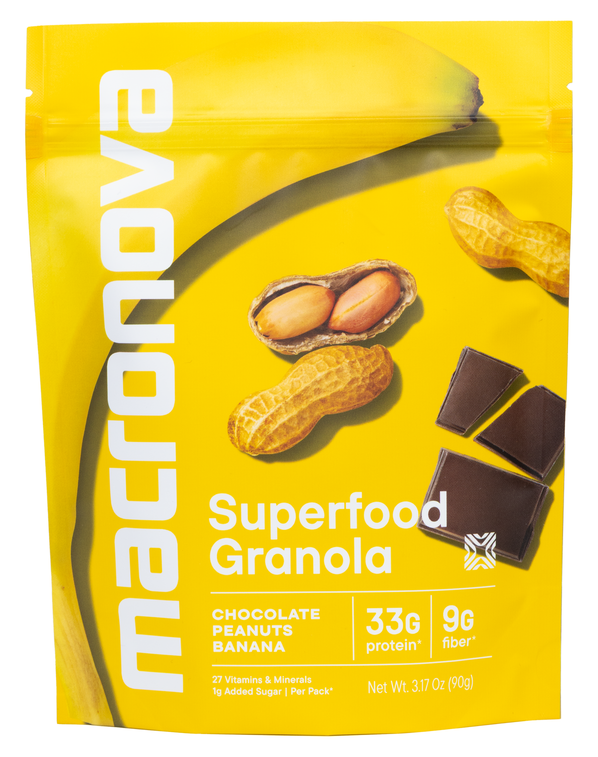 Macronova Chocolate Peanut Banana pouch, front of pack