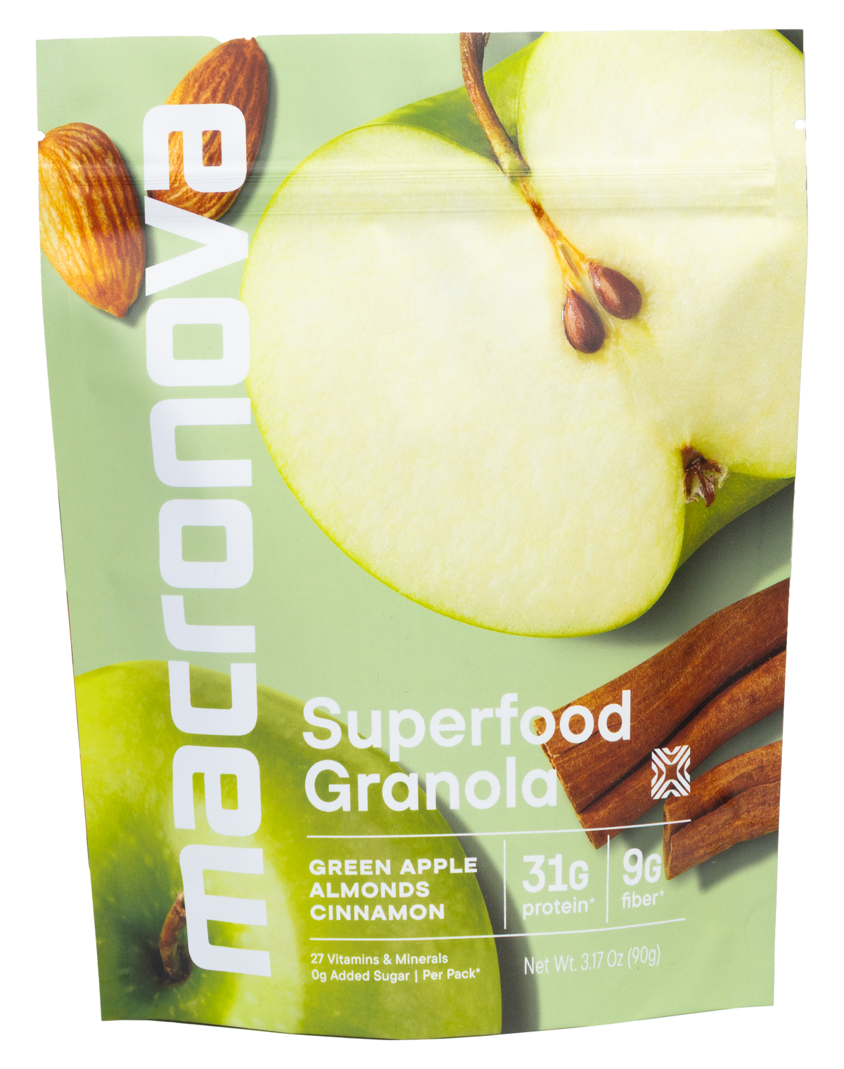 Macronova Green Apple Almond Cinnamon pouch, front of pack