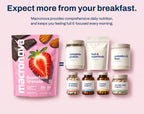 Expect more from your breakfast. Macronova Strawberry Chocolate provides comprehensive daily nutrition, keeping you full and focused every morning: complete protein, fruit and superfoods, prebiotics and fiber, 27 vitamins and minerals, cognitive support, immune support, and hair, skin and nails support.